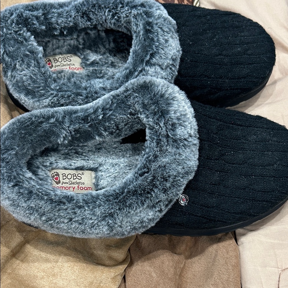 BOBS from Skechers Black Slip-On Faux Fur Lined Mules